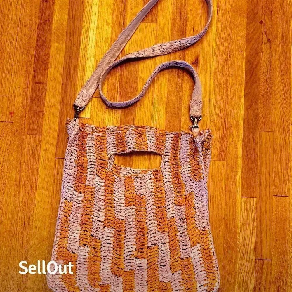 Free People Women's Purple & Tan Woven Crossbody Bag Boho Style